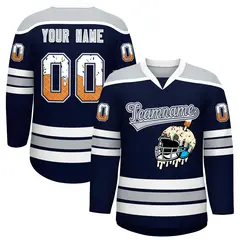 Navy Silver Ice Cream Helmet Pattern Hockey Jersey 1