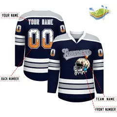 Navy Silver Ice Cream Helmet Pattern Hockey Jersey 2