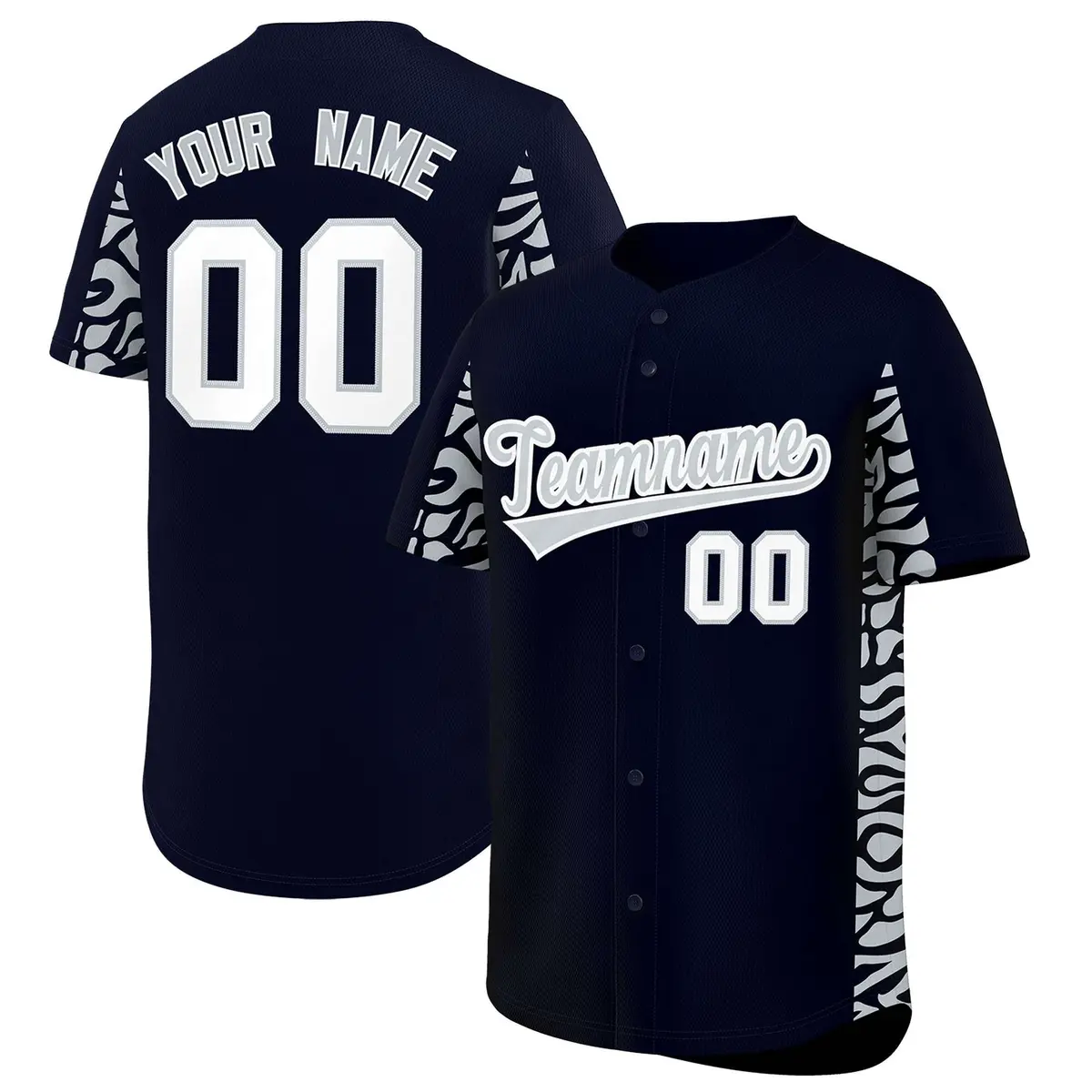 Navy Silver Leopard Graffiti Side Design Baseball Jersey