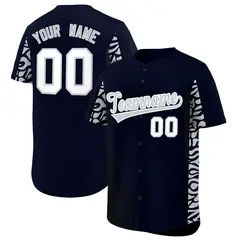 Navy Silver Leopard Graffiti Side Design Baseball Jersey 1