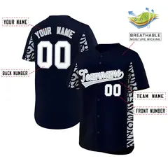 Navy Silver Leopard Graffiti Side Design Baseball Jersey 2