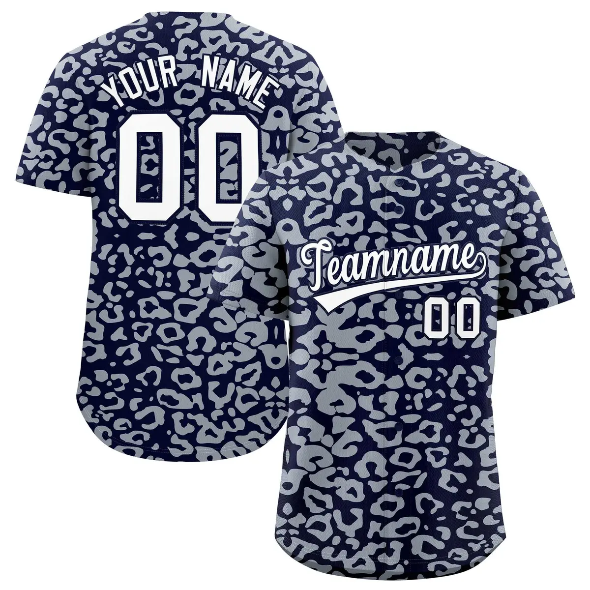 Navy Silver Leopard Print Baseball Jersey