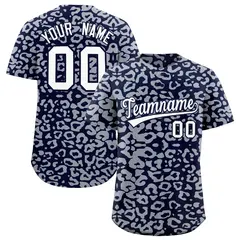 Navy Silver Leopard Print Baseball Jersey