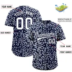 Navy Silver Leopard Print Baseball Jersey 2