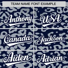 Navy Silver Leopard Print Baseball Jersey 3