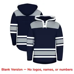 Navy Silver Raglan Lace-Up Neck Hockey Hoodie Jersey 7