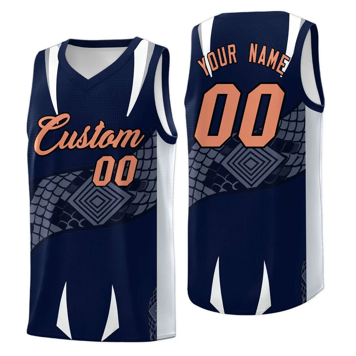 Navy Silver Snake Scale Venomous Fang Graffiti Basketball Jersey