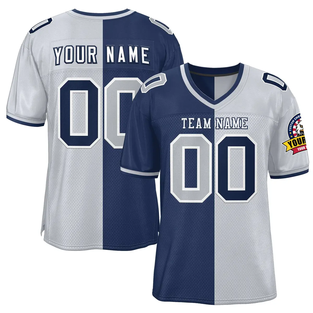 Navy Silver Split Two Tone Design Football Jersey
