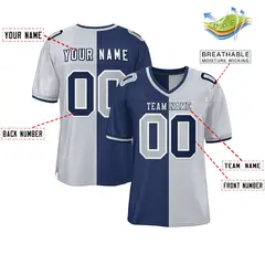 Navy Silver Split Two Tone Design Football Jersey 2