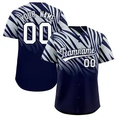 Navy Silver Tiger Stripe Gradient Baseball Jersey 1