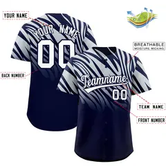 Navy Silver Tiger Stripe Gradient Baseball Jersey 2