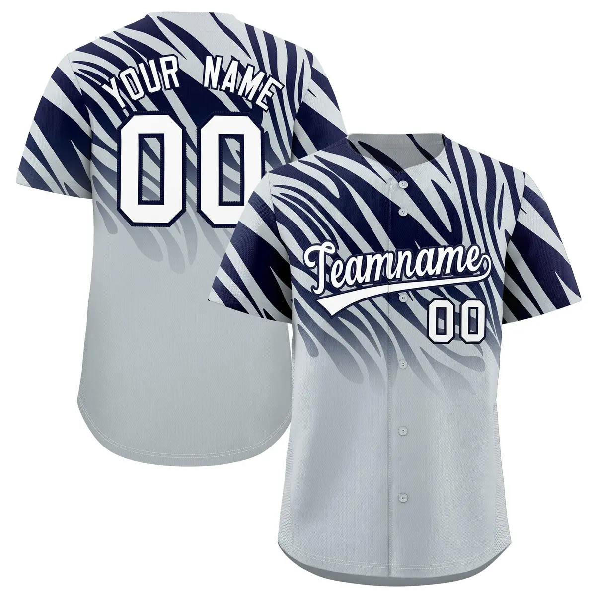 Navy Silver Tiger Stripe Gradient Baseball Jersey