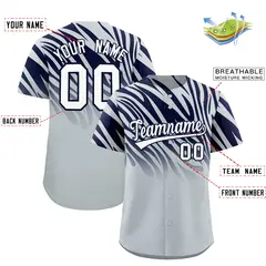 Navy Silver Tiger Stripe Gradient Baseball Jersey 2