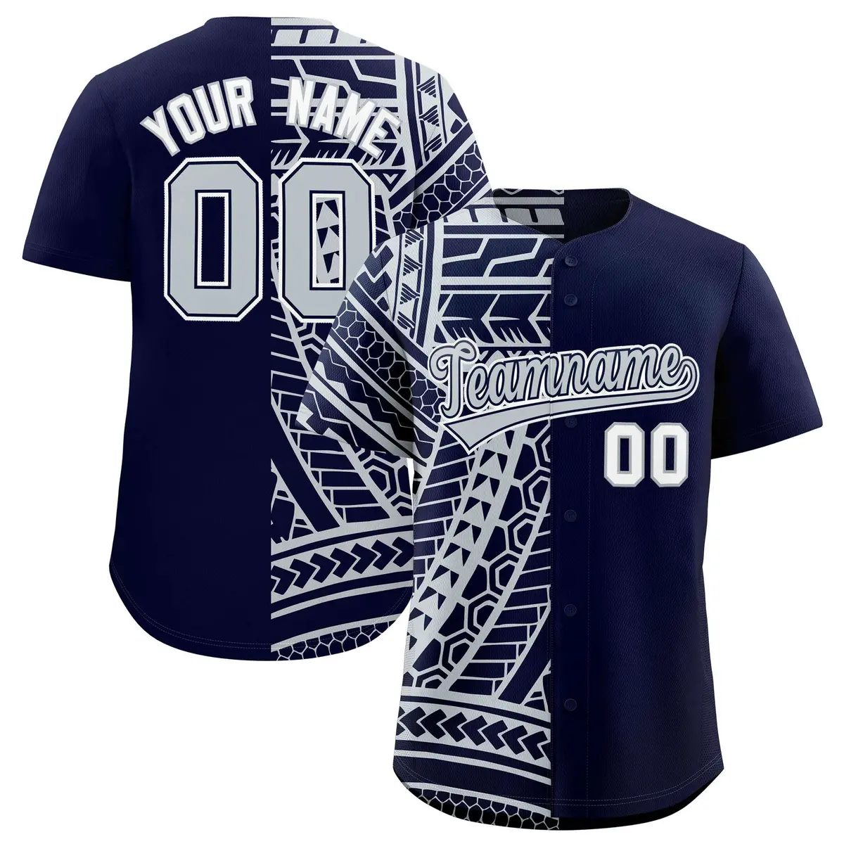 Navy Silver Tribal Split Baseball Jersey