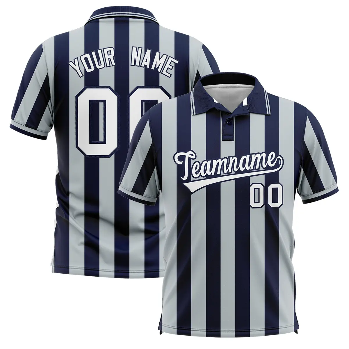 Navy Silver Vertical Stripes Performance Polo Shirt