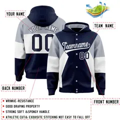 Navy Silver-White Color Block Varsity Letterman Jacket Hoodie 4