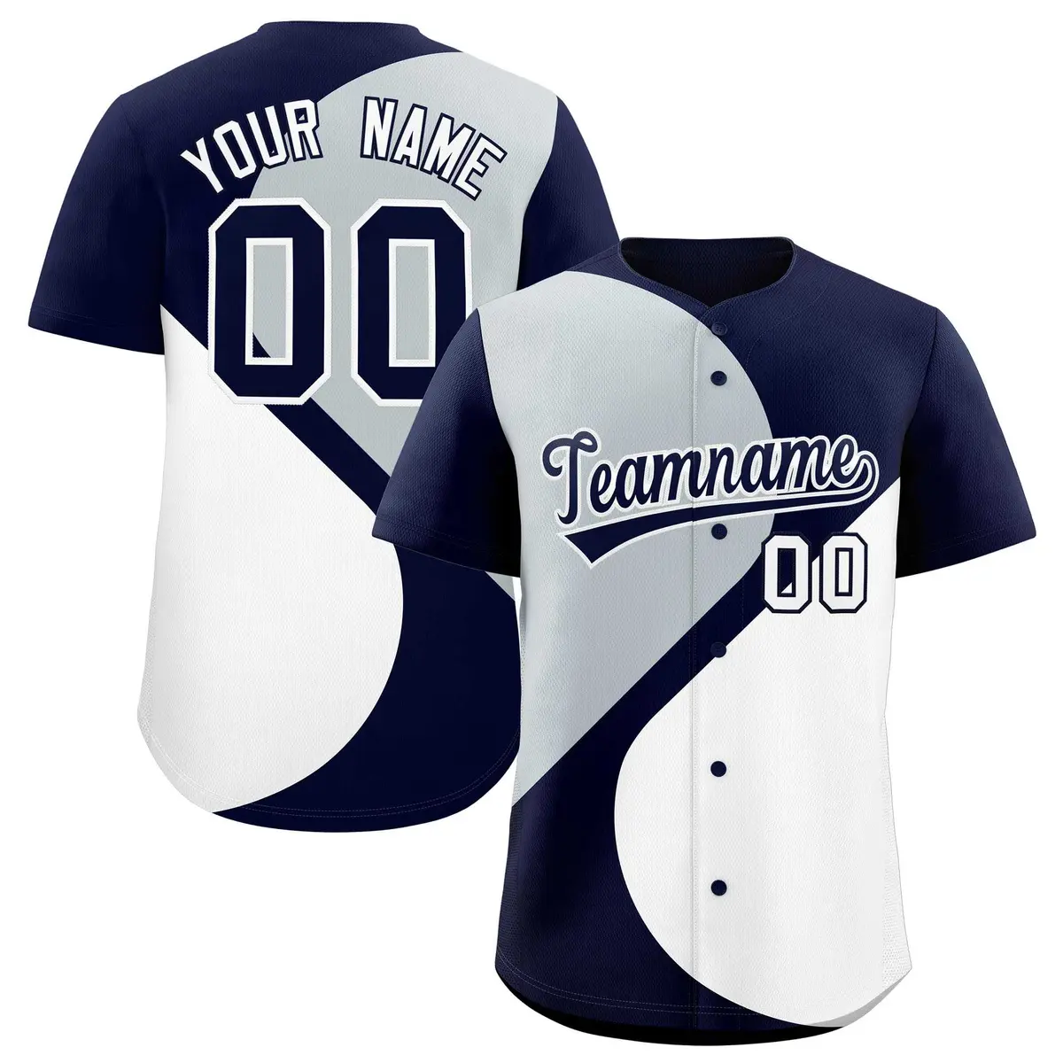 Navy Silver White Half Heart Color Block Baseball Jersey