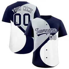 Navy Silver White Half Heart Color Block Baseball Jersey 1