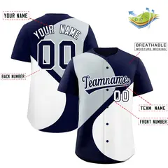 Navy Silver White Half Heart Color Block Baseball Jersey 2