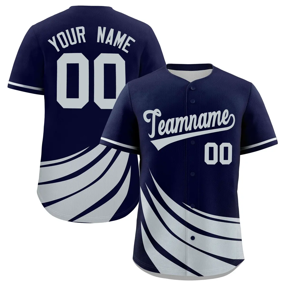 Navy Silver Wind Mark Graffiti Pattern Baseball Jersey