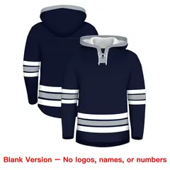 Navy Silver Wrinkle-Resistant Lace-Up Neck Hockey Hoodie 7