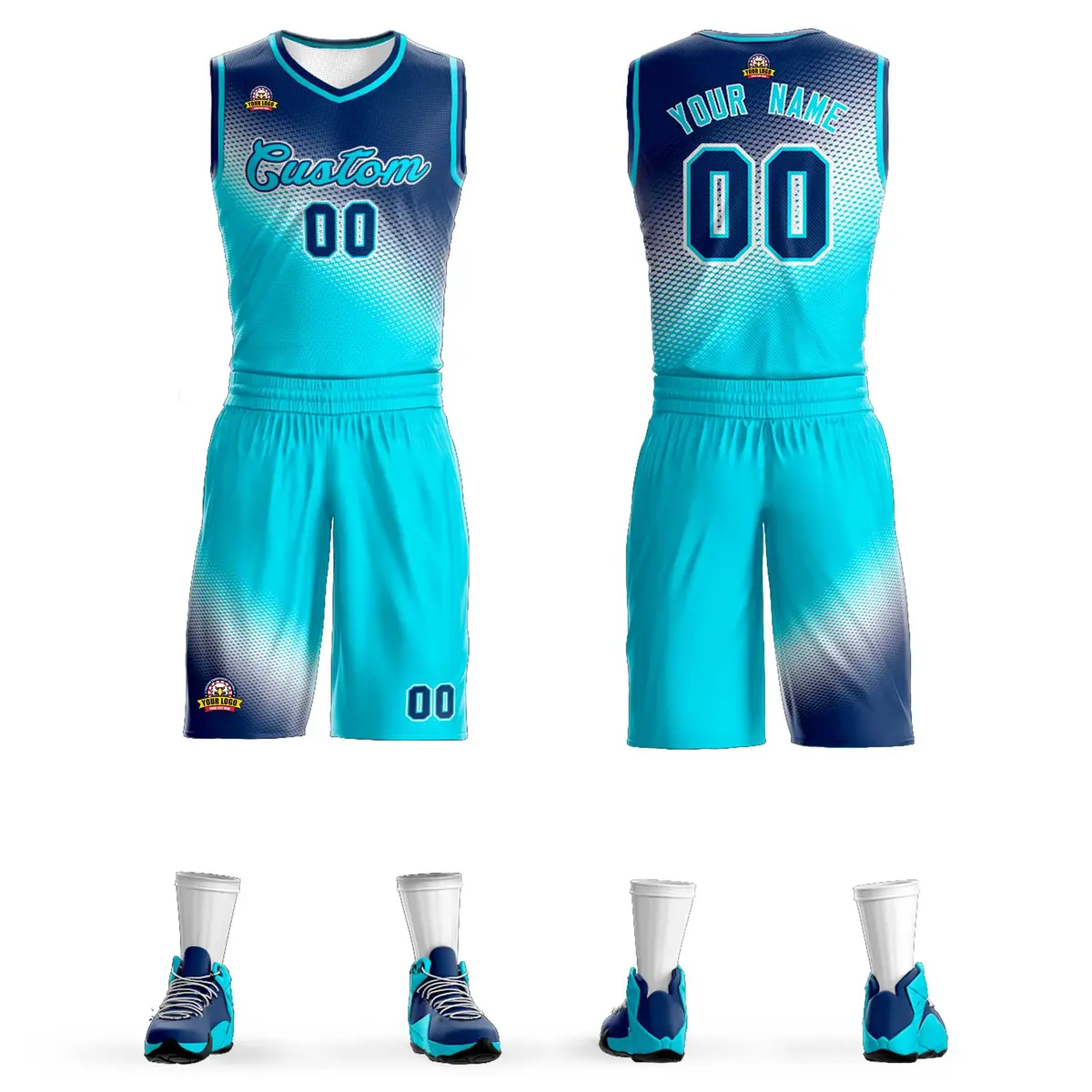 Navy Sky Blue Gradient Fashion Sports Basketball Jersey