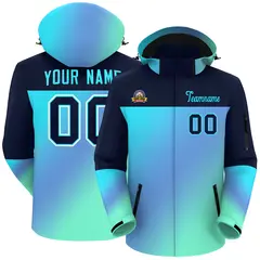 Navy Sky Blue Gradient Hooded Outdoor Waterproof Jacket