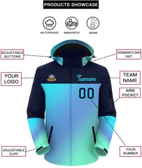 Navy Sky Blue Gradient Hooded Outdoor Waterproof Jacket 2