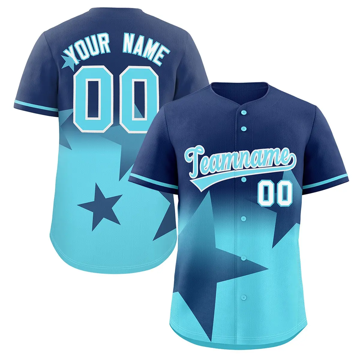 Navy Sky Blue Gradient Star Graffiti Baseball Jersey