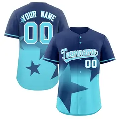 Navy Sky Blue Gradient Star Graffiti Baseball Jersey