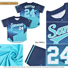 Navy Sky Blue Gradient Star Graffiti Baseball Jersey 2