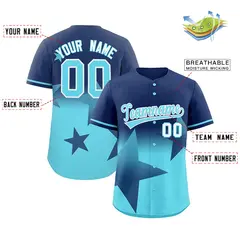 Navy Sky Blue Gradient Star Graffiti Baseball Jersey 3