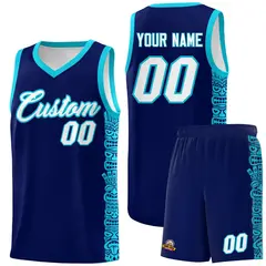 Navy Sky Blue Indians Pattern Basketball Jersey 1