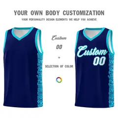 Navy Sky Blue Indians Pattern Basketball Jersey 3