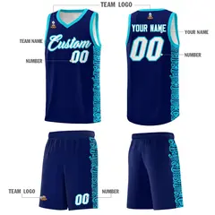 Navy Sky Blue Indians Pattern Basketball Jersey 5