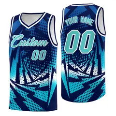 Navy Sky Blue Lightning Halftone Dot Basketball Jersey 1