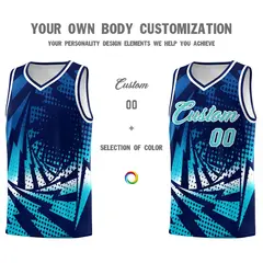 Navy Sky Blue Lightning Halftone Dot Basketball Jersey 3