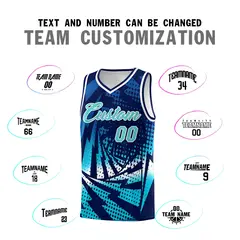 Navy Sky Blue Lightning Halftone Dot Basketball Jersey 4