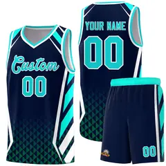 Navy Sky Blue Side Slash Diamond Pattern Basketball Jersey