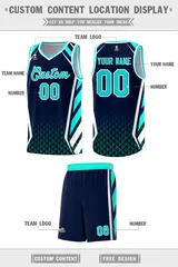 Navy Sky Blue Side Slash Diamond Pattern Basketball Jersey 2