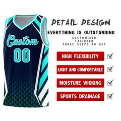 Navy Sky Blue Side Slash Diamond Pattern Basketball Jersey 4