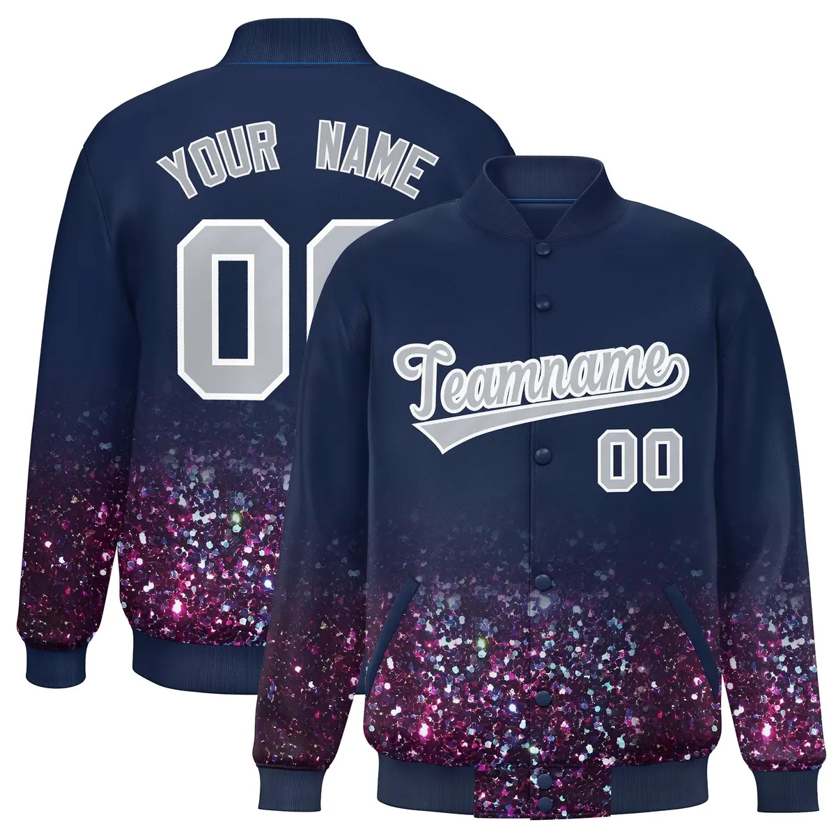 Navy Sparkle-Effect Varsity Letterman Baseball Jacket