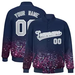 Navy Sparkle-Effect Varsity Letterman Baseball Jacket 1