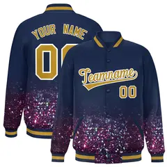 Navy Sparkle-Effect Varsity Letterman Baseball Jacket 1
