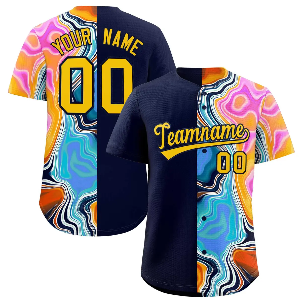 Navy Split Fluid Pattern Authentic Baseball Jersey