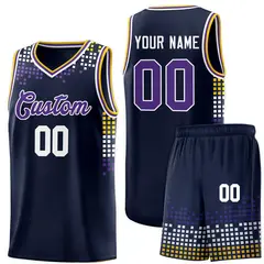 Navy Square Grid Graffiti Pattern Sports Basketball Jersey