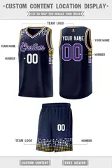 Navy Square Grid Graffiti Pattern Sports Basketball Jersey 2