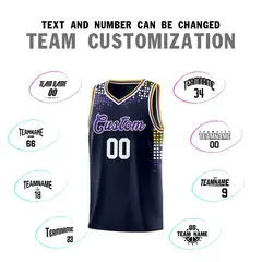 Navy Square Grid Graffiti Pattern Sports Basketball Jersey 3