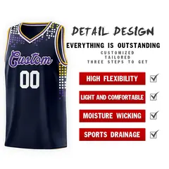 Navy Square Grid Graffiti Pattern Sports Basketball Jersey 4