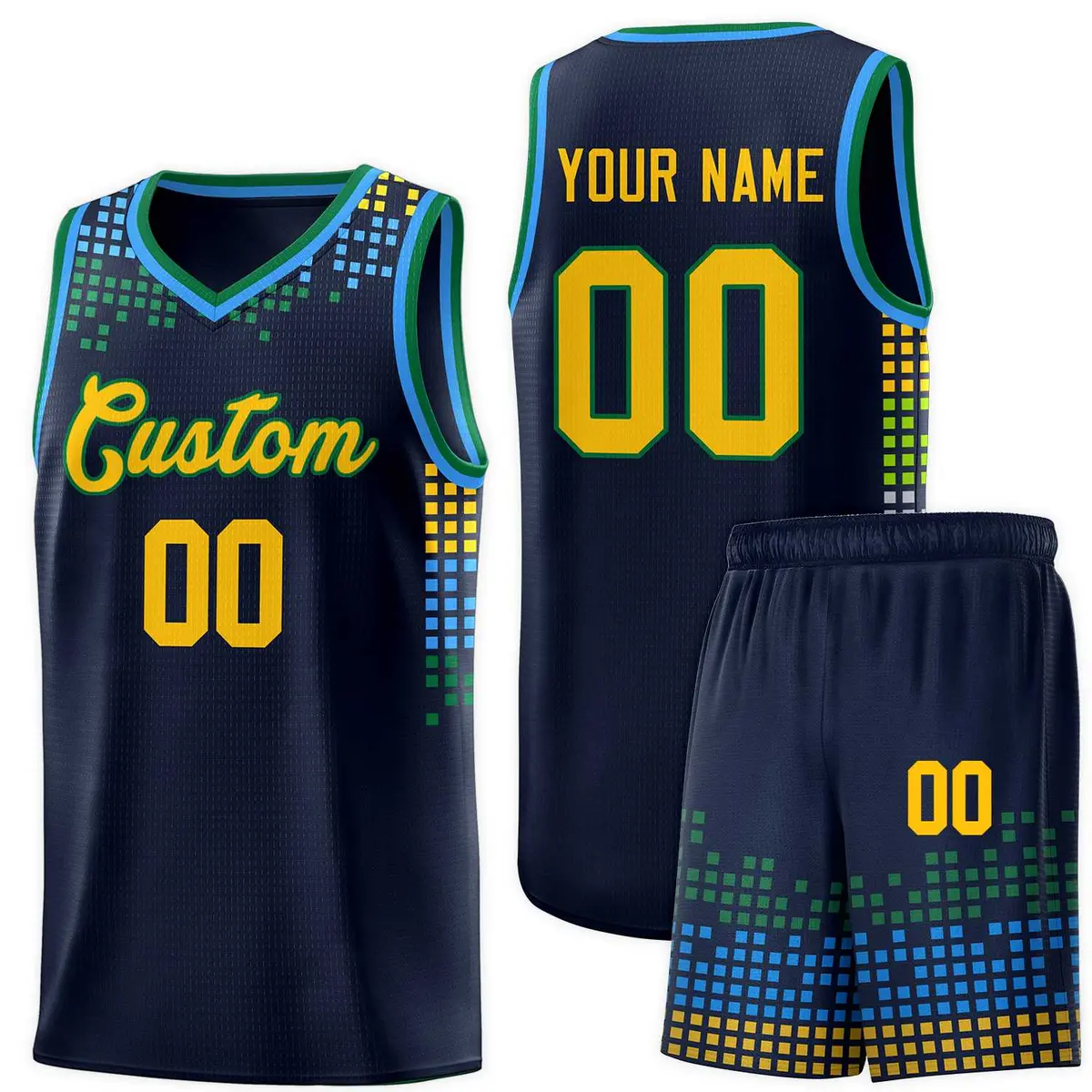 Navy Square Grid Graffiti Pattern Sports Basketball Jersey